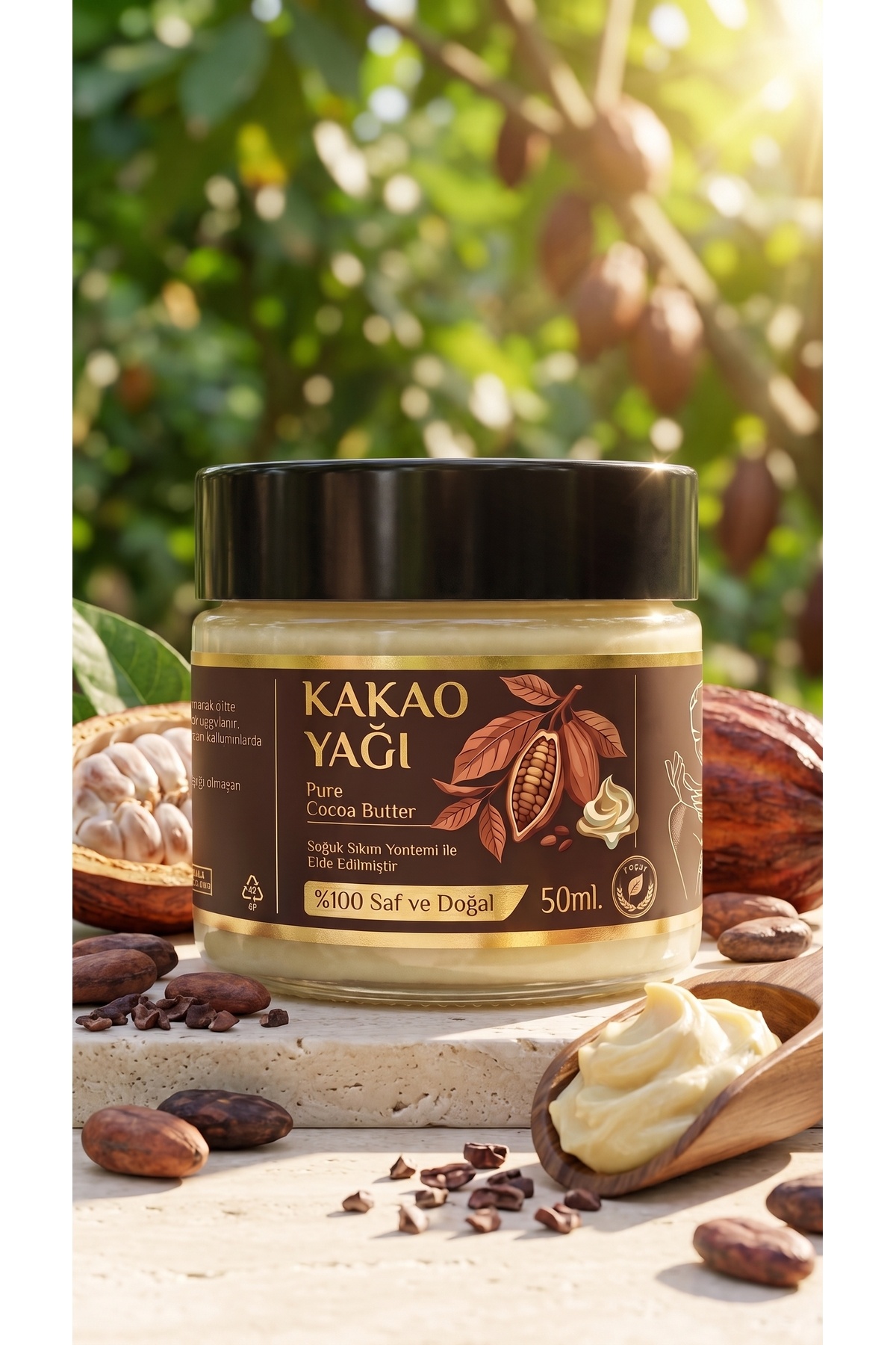50 ml Kakao Yağı / Saf / Doğal Nemlendirici / Cacao Butter / Kakao Çekirdeği Yağı — 50-ml-kakao-butter — تصویر 4 از 8