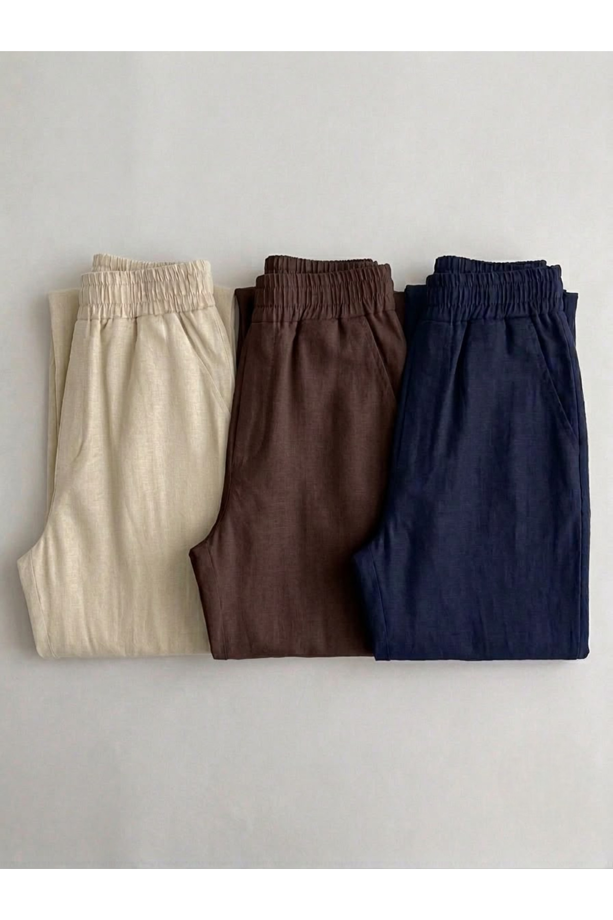 Erkek Beli Lastikli 3 Lü Rahat Kalıp Keten Pantolon — رنگارنگ 159753