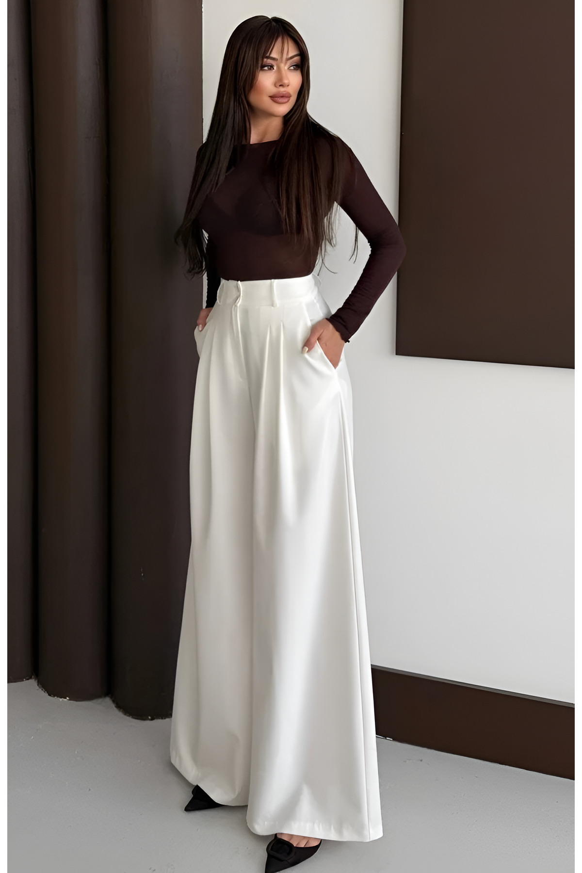Nadrina Wide-Leg Double Pleated Palazzo Pants