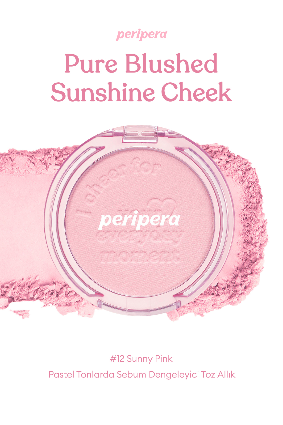 PERIPERA رژگونه پودری متعادل کننده چربی پوست پریپرا مدل Sunshine Cheek (شماره ۱۲) با رنگ صورتی روشن و رنگ پاستلی — صورتی ۶۳۲۶