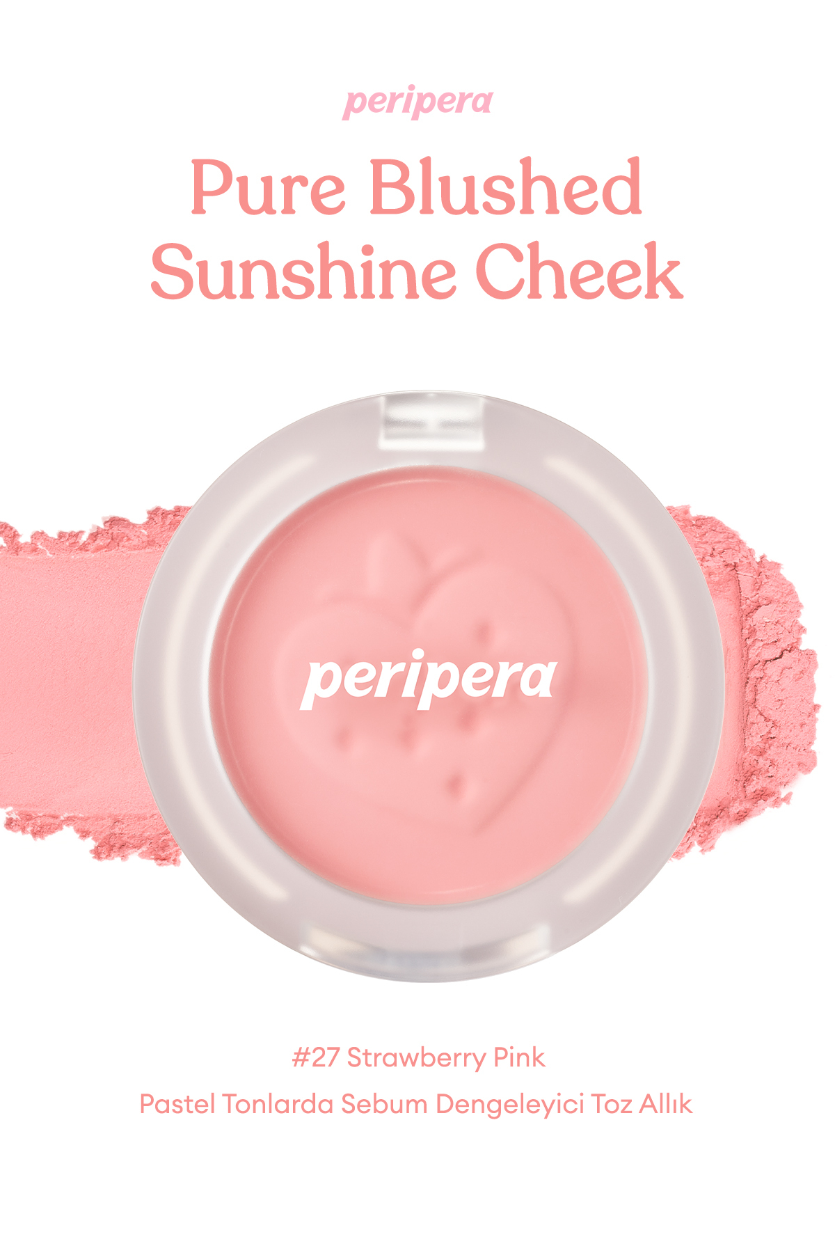 PERIPERA Pastel Tonlarda Sebum Dengeleyici Toz Allık Pure Blushed Sunshine Cheek 27 Strawberry Pink — صورتی 6326