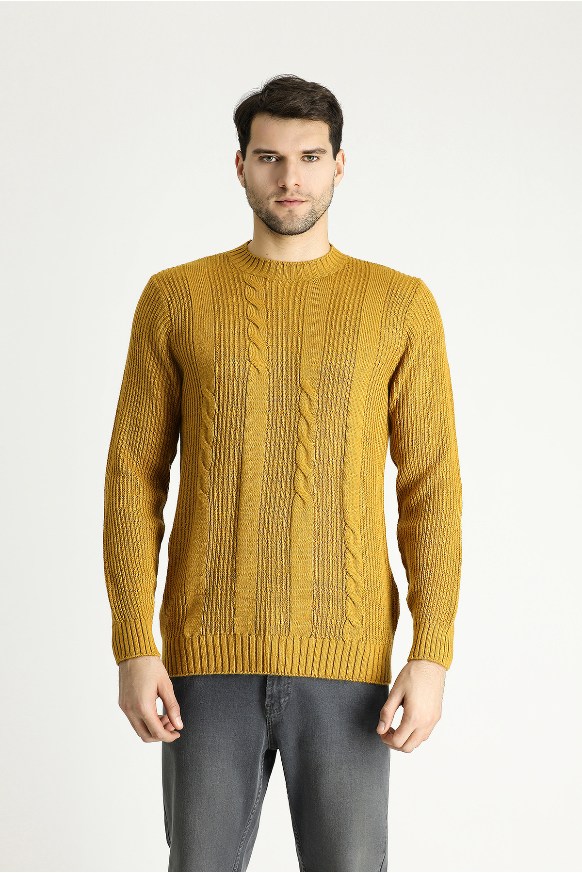 Bisiklet Yaka Slim Fit Desenli Triko Kazak — زرد 540049 — تصویر 4 از 7