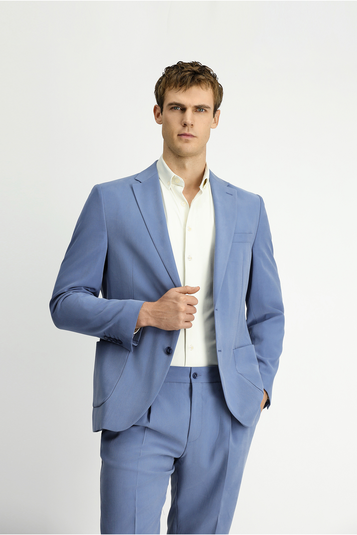6 Drop Regular Fit Standart Kesim Beli Lastikli Torba Cep Modal Karışımlı Takım Elbise — آبی KSSZ1D7GDZ001 — تصویر 4 از 7