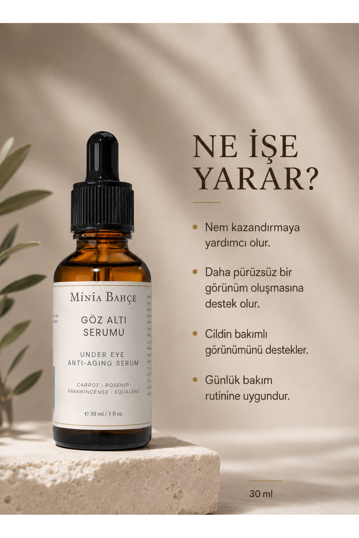 سرم زیر چشم - مراقبت ضد پیری ۱۰۰٪ طبیعی، مرطوب کننده و روشن کننده، ۳۰ میلی لیتر — srm0012 — تصویر 3 از 5