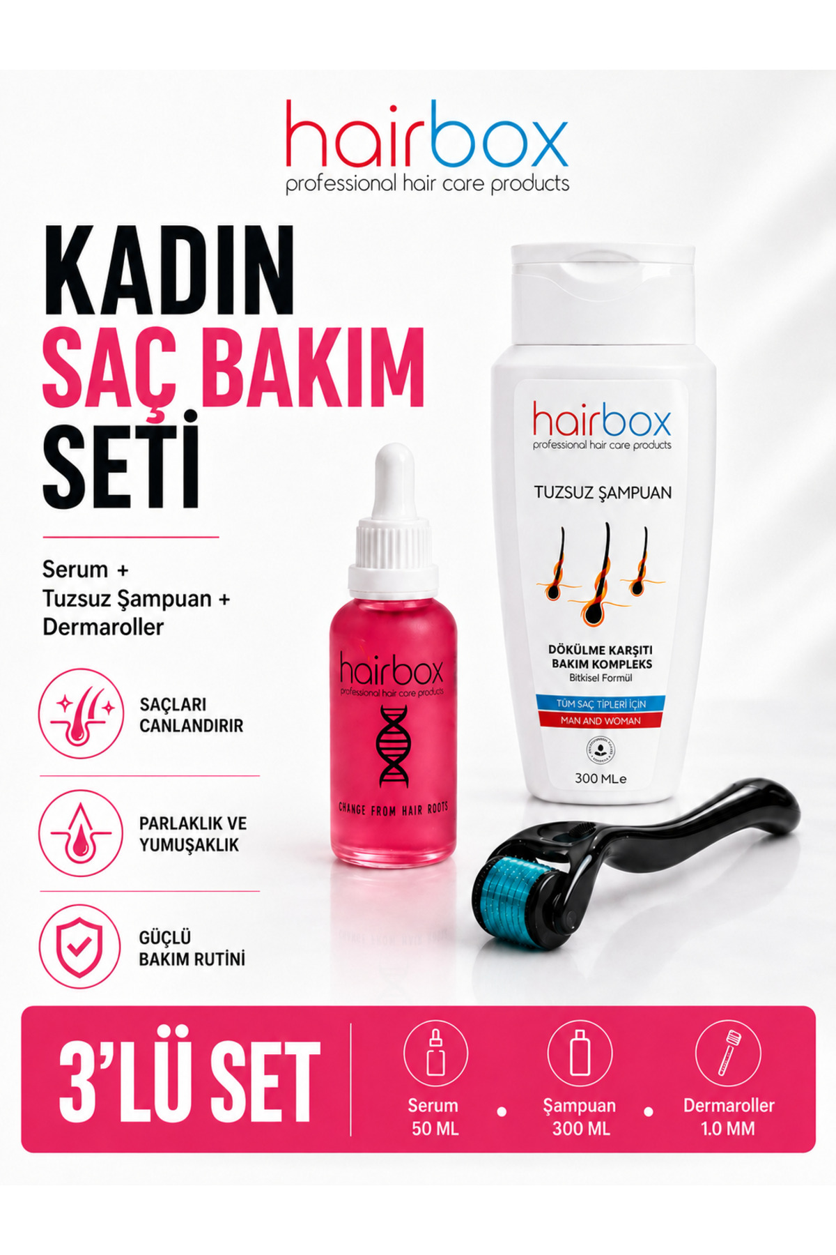 hairbox professional hair care products Saç Gürleştirici Serum - Saç Losyonu - Saç Bakım Yağı (1ADET SERUM ROLLER ŞAMPUAN) — a47890