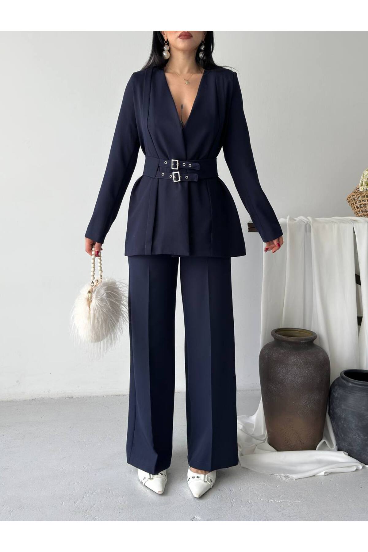 Ensemble Blazer et Pantalon à Ceinture Premium Fit - Görsel 6