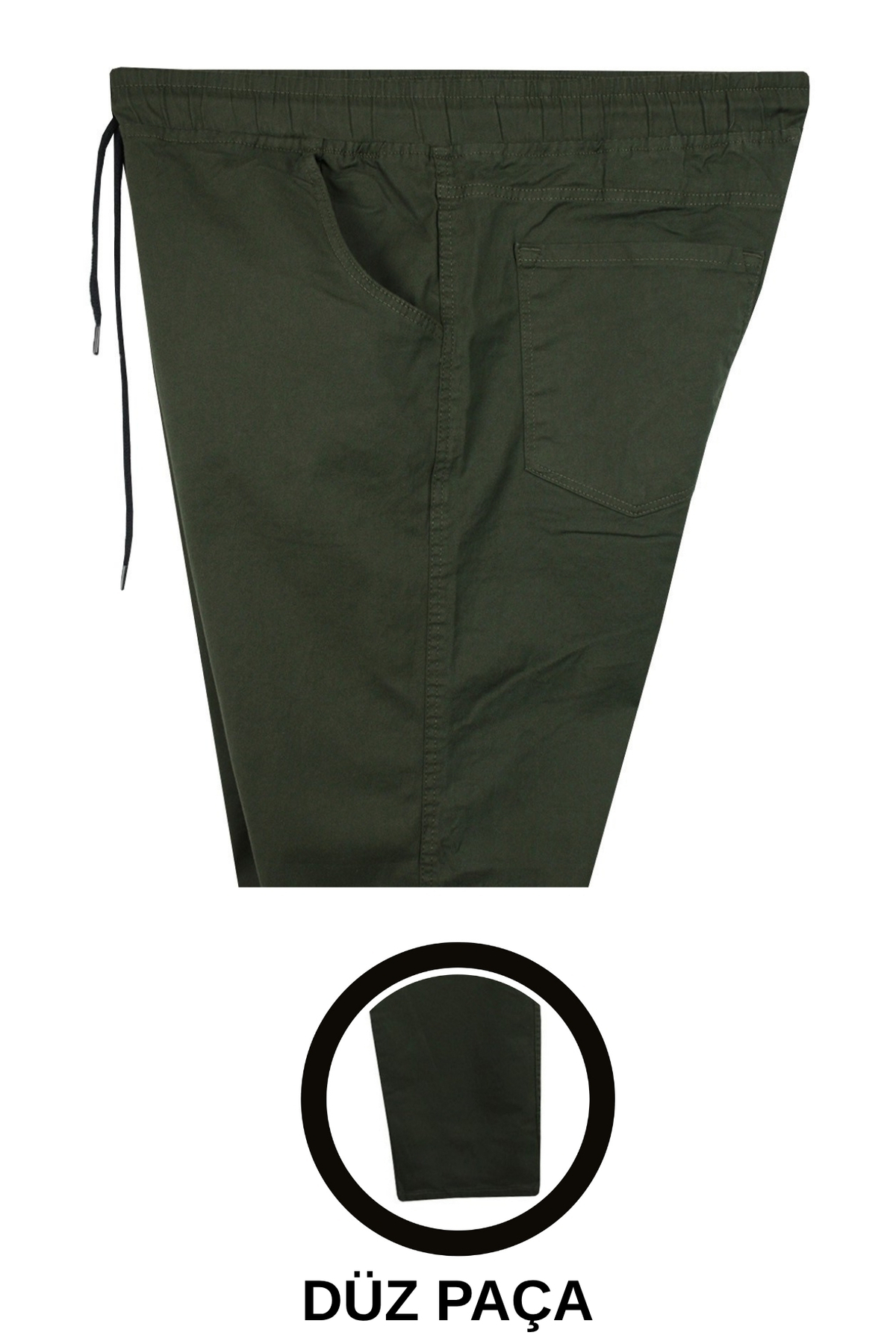 marufshop Battal Beden Erkek 100-156 Kilo Arası İçin Uygun Bedenli Düz Paça Bağcıklı Gabardin Pantolon Haki görsel 4