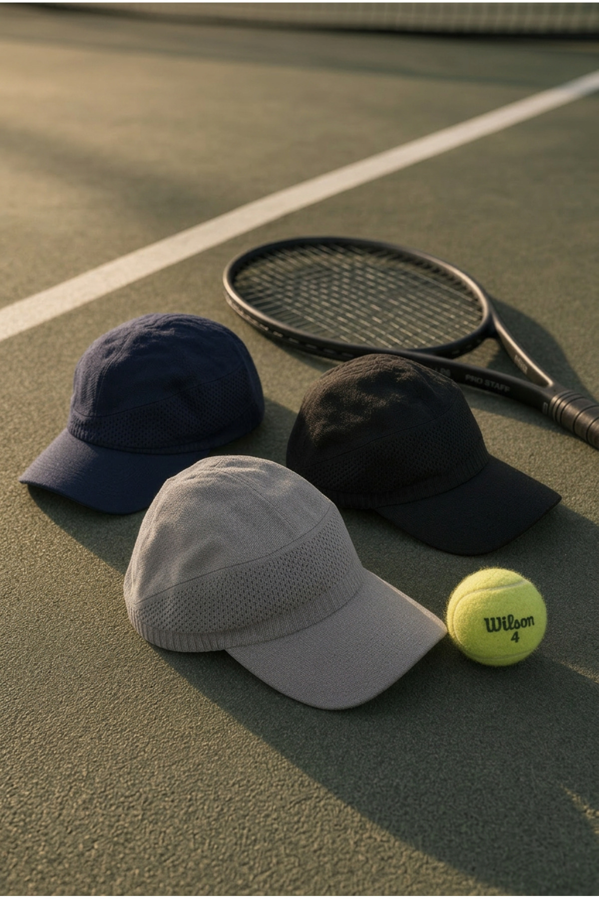 OnMyHead Unisex Spor Fileli Merserize Tenis Şapkası Yazlık Gri görsel 4
