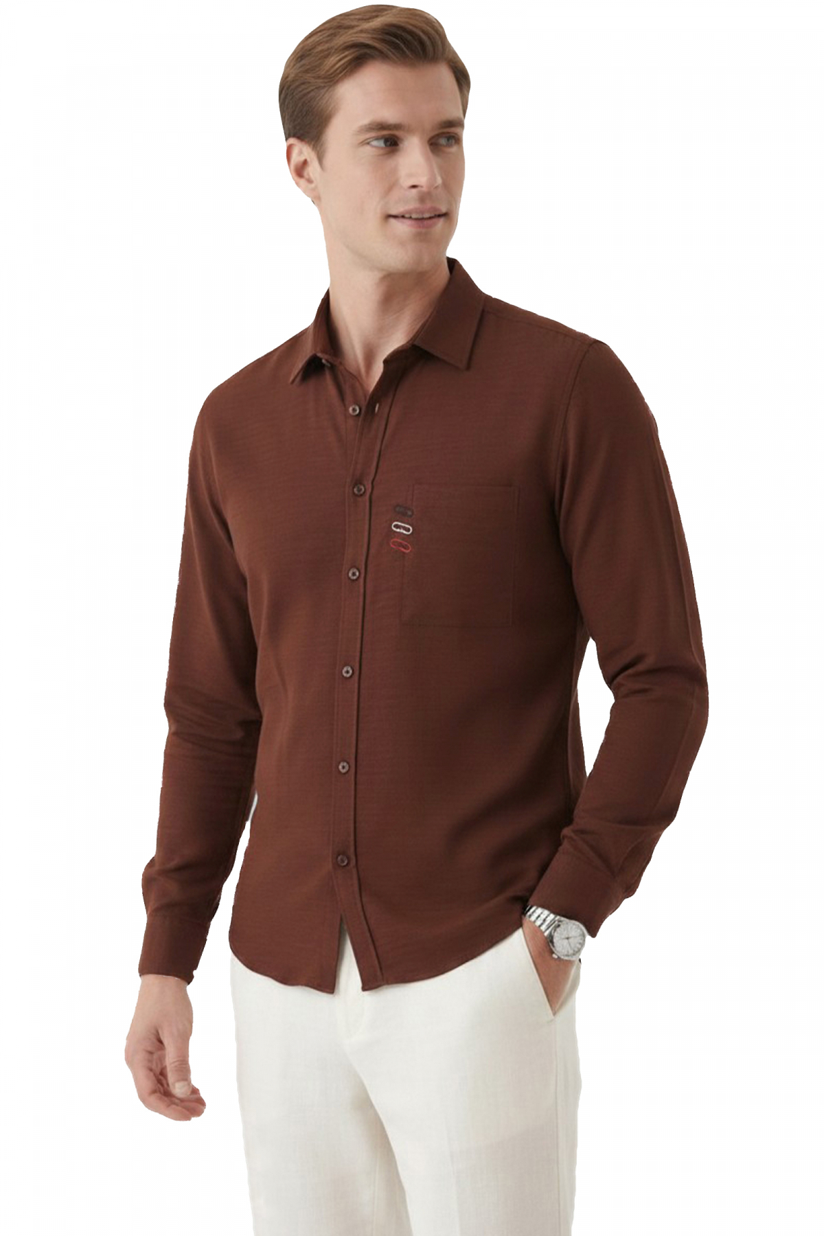 Coffee Comfortable, Non-Wrinkle, Iron-On Modal Fabric Lycra Men's Shirt 2602633
