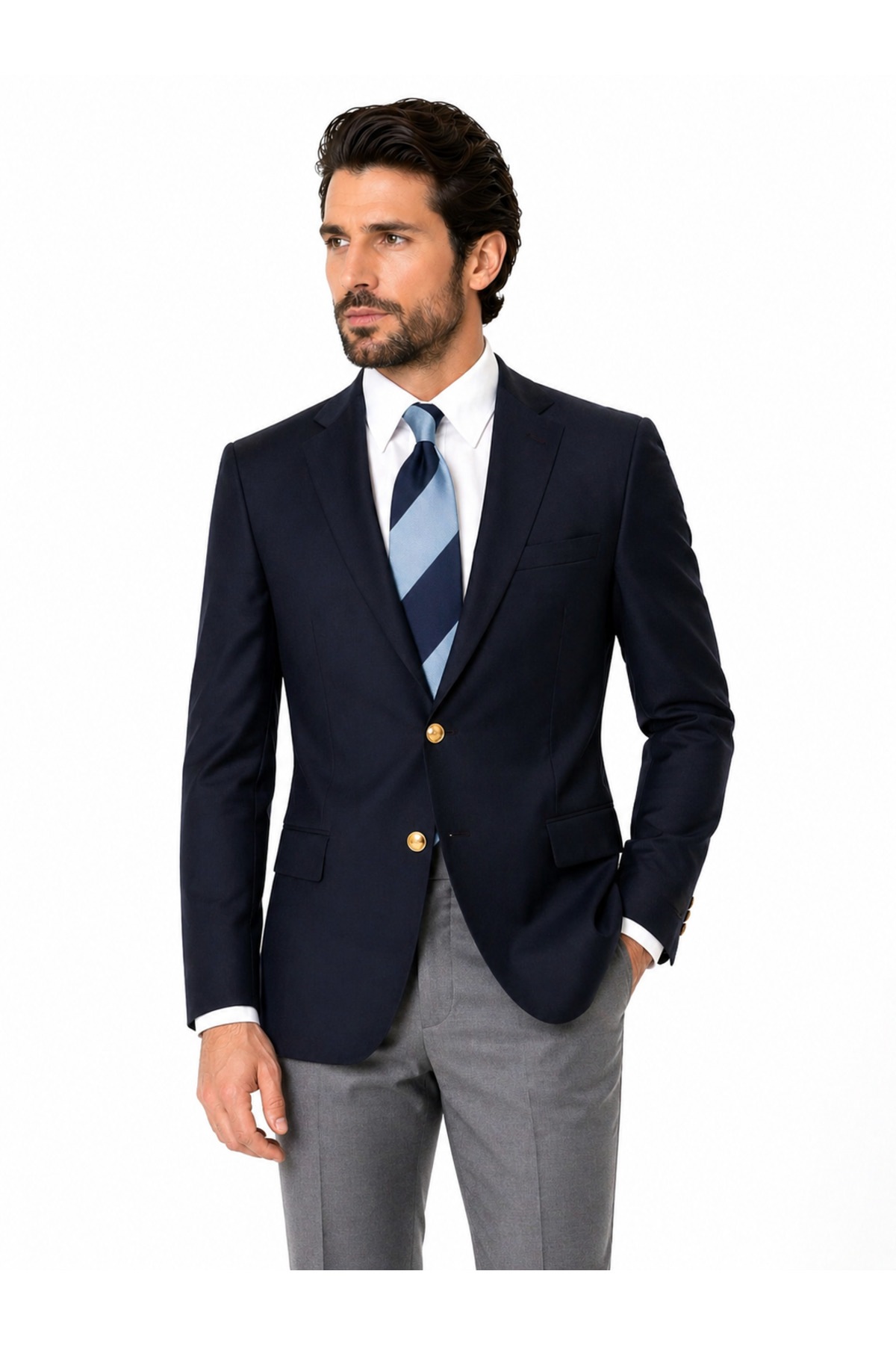 FABIO CASSEL Erkek Lacivert Blazer Ceket, Dar Kesim , Altın ve Gümüş Düğmeli, Klasik Şık Tek Ceket