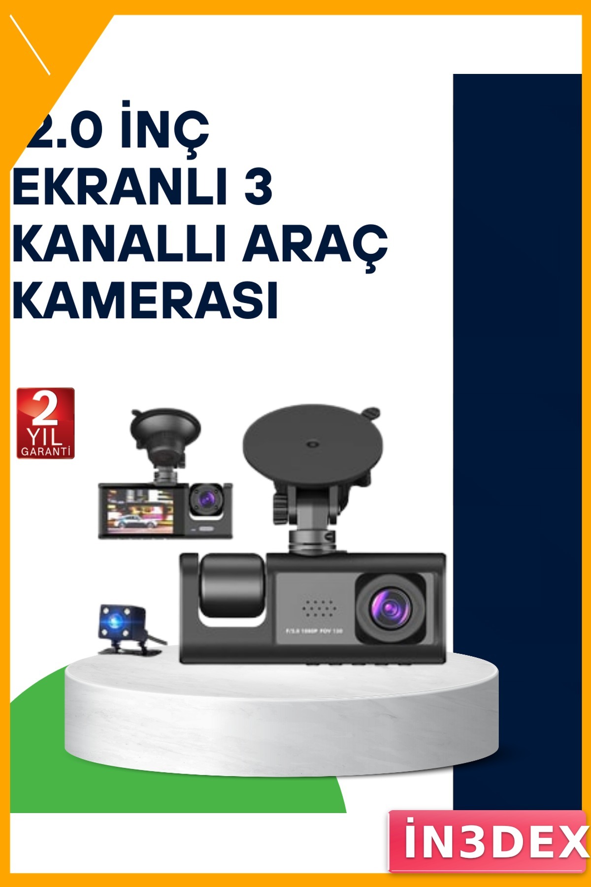 Full HD 3 Kameralı Araç Kamerası Gece Görüş G-Sensör