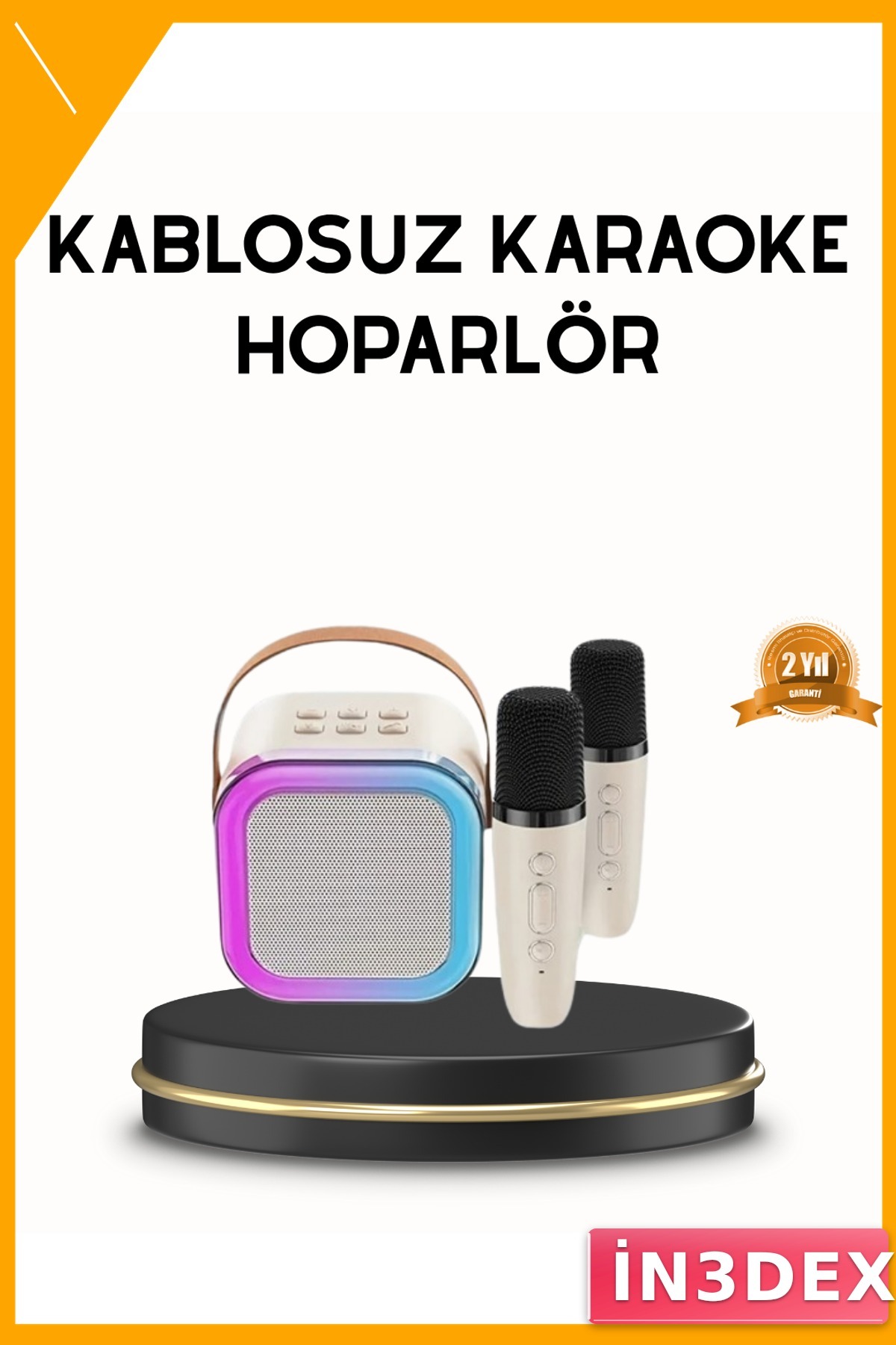 Renkli LED Işıklı Bluetooth Karaoke Hoparlör Type-C Şarjlı
