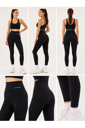 LUVORA Kadın Siyah Spor Tayt Yüksek Bel Toparlayıcı Esnek Fitness Yoga Günlük...