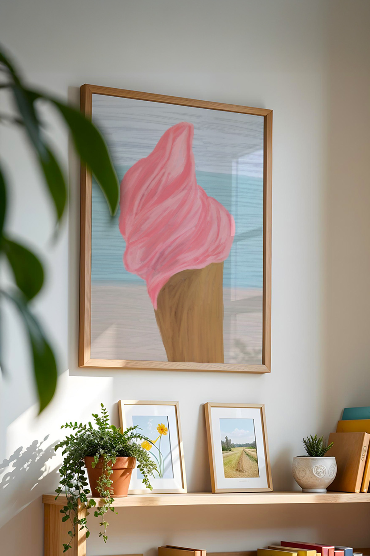 Pembe Dondurma Tablo Poster Yazlık Plaj Dekoru Modern İllüstrasyon Çerçevesiz