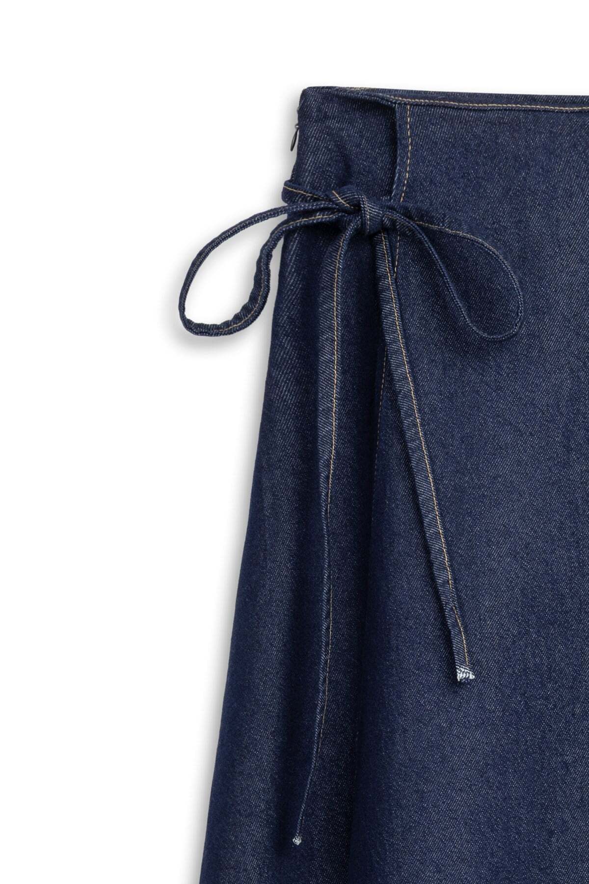 praye  Bağcıklı Parçalı Denim Etek Mavi - Görsel 3