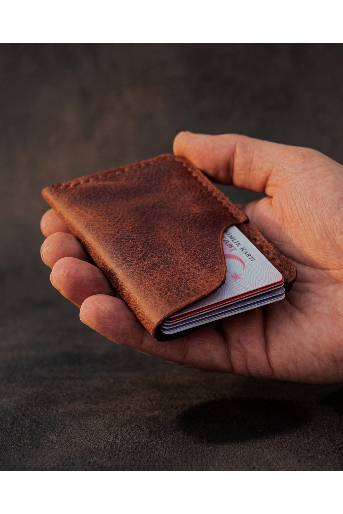 BUO Leather Hakiki Deri Avuç İçi Kartlık, Gerçek Deri, Minimal Unisex Kartlık görsel 4