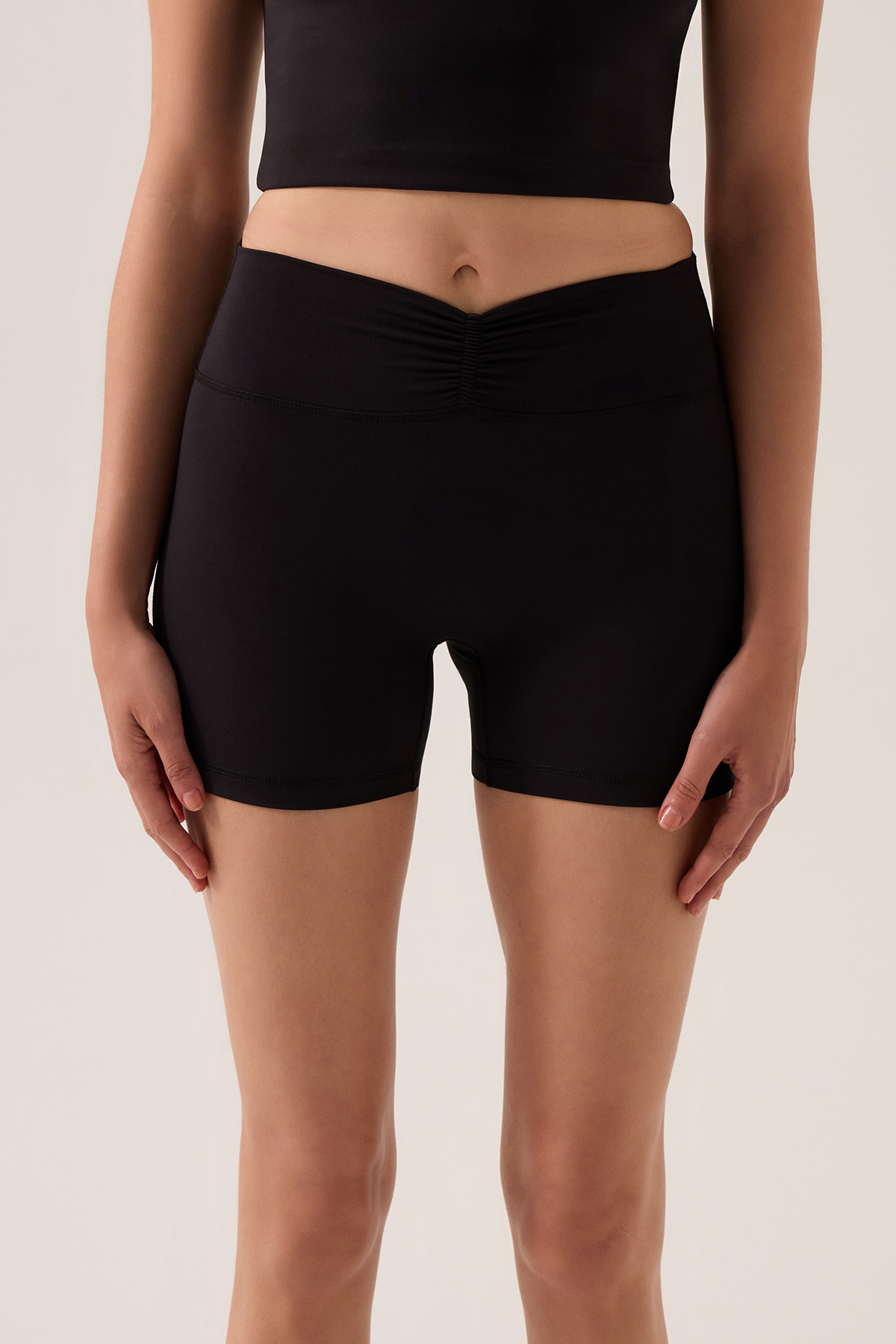 x Ece Black Waist Detailed Short Leggings Ruched Biker Shorts