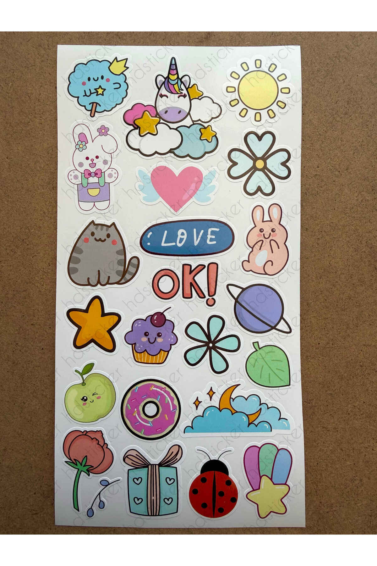 hdsticker 142 Adet Sevimli Etiket Kedi, Çiçek, Sebze, Pasta