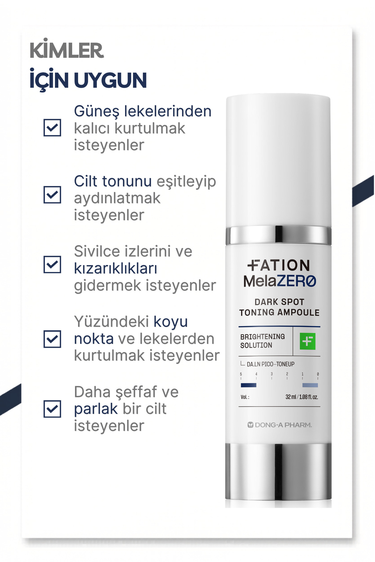 MelaZERO Dark Spot Toning Ampoule | 6'lı Aydınlatıcı Aktif ile Leke ve Hiperpigmentasyon Karşıtı Ampul, 32ml — MZTA32N — تصویر 4 از 8