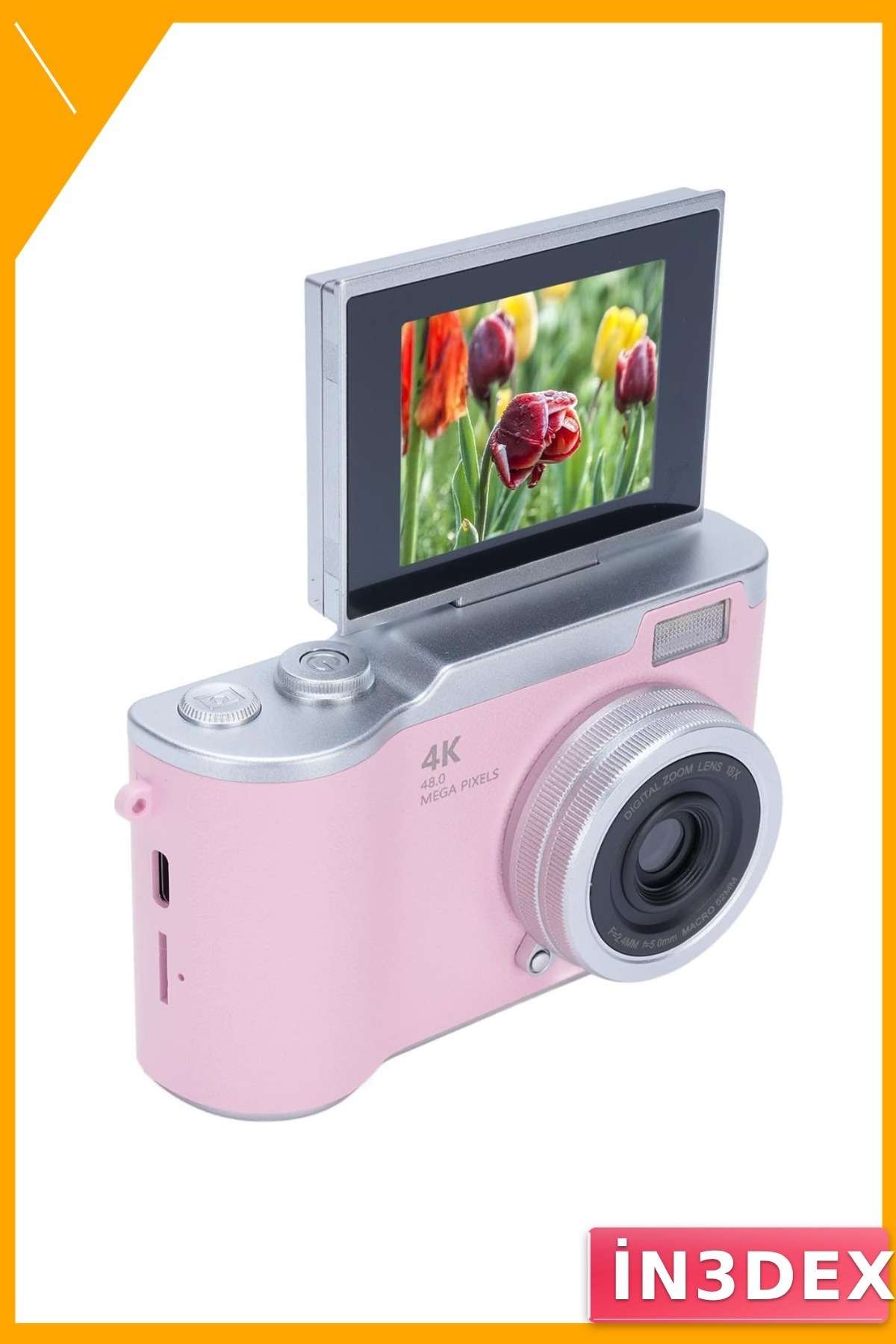 48 MP Flip Ekran Fotoğraf Makinesi 18x Pembe