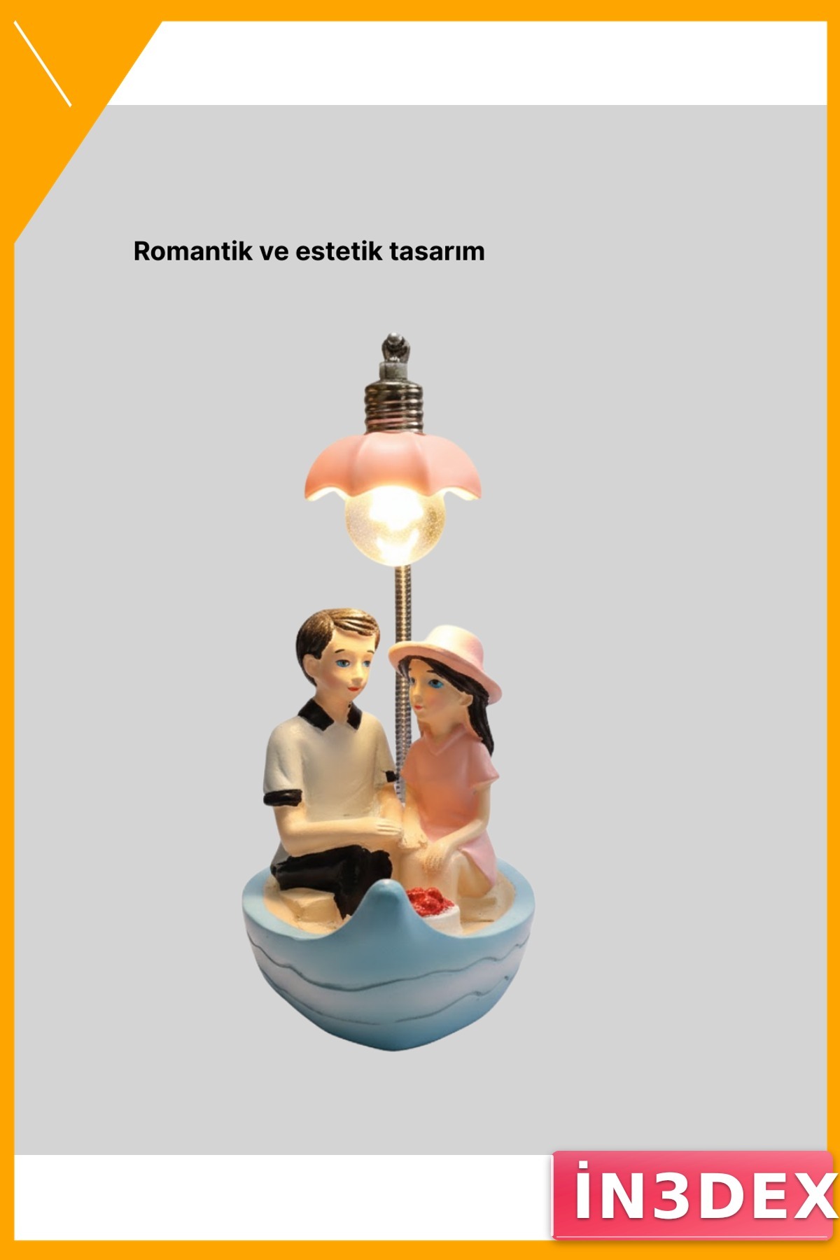Romantik Çift Figürlü Gece Lambası Pembe LED Işıklı Dekoratif