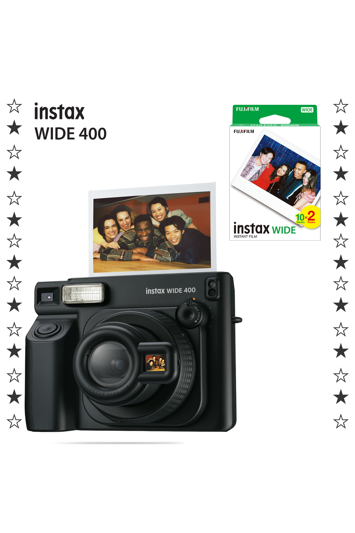 Fujifilm Instax Wide 400 Jet Black Fotoğraf Makinesi ve 20'li Film Hediye Seti