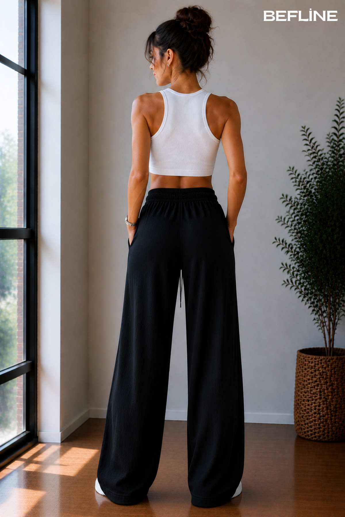 LAVİNİM  Kadın Keten Oversize LooseFit Rahat Pantolon - Görsel 4