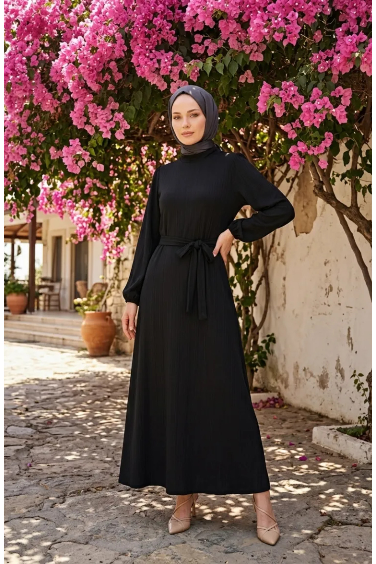 1_org_zoom پیراهن sefamerve زنانه کمربند با آستین کش 2261-03 اورجینال - تصویر 1