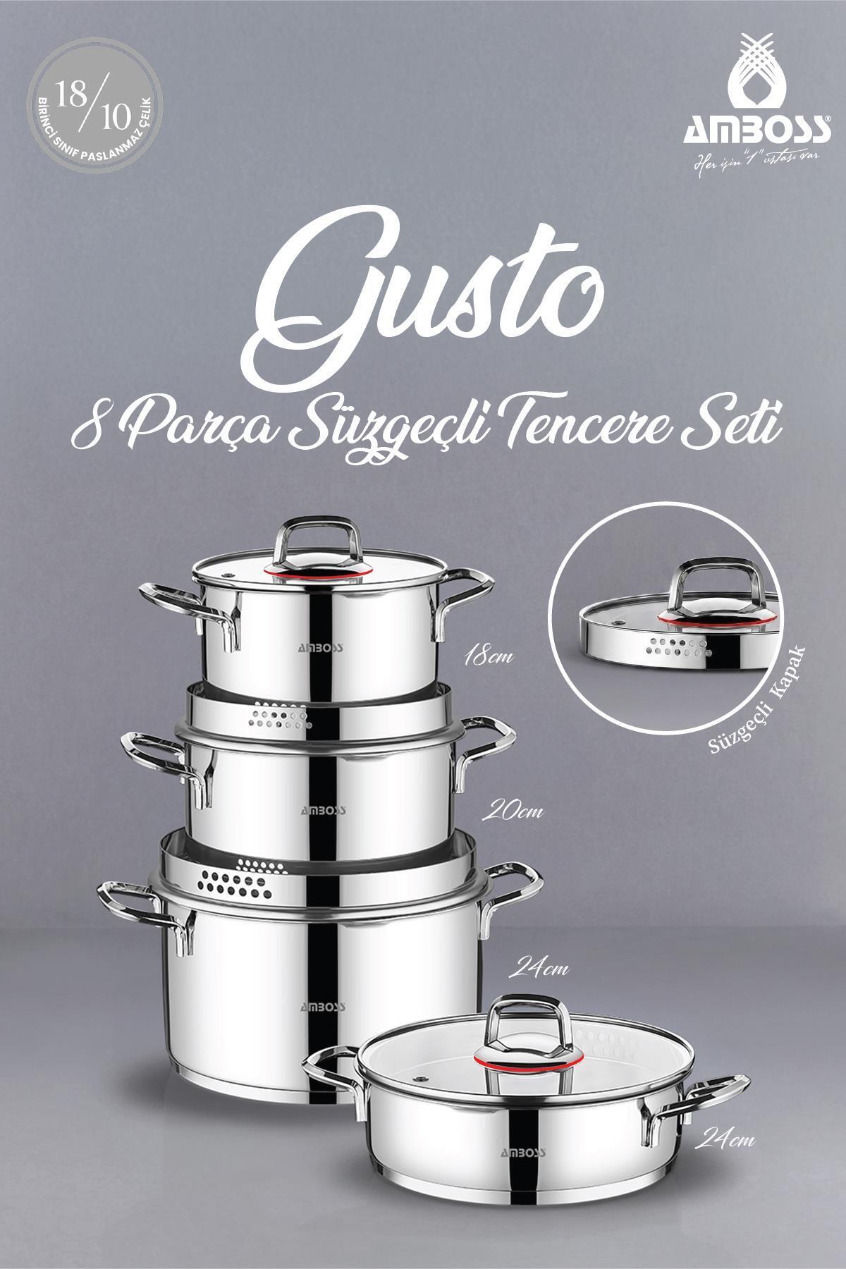 PRSSO DOUBLE CRUTCH ７個セット Amboss Gusto 8 Parça Paslanmaz Çelik Süzgeçli Tencere Seti - Fiyatı