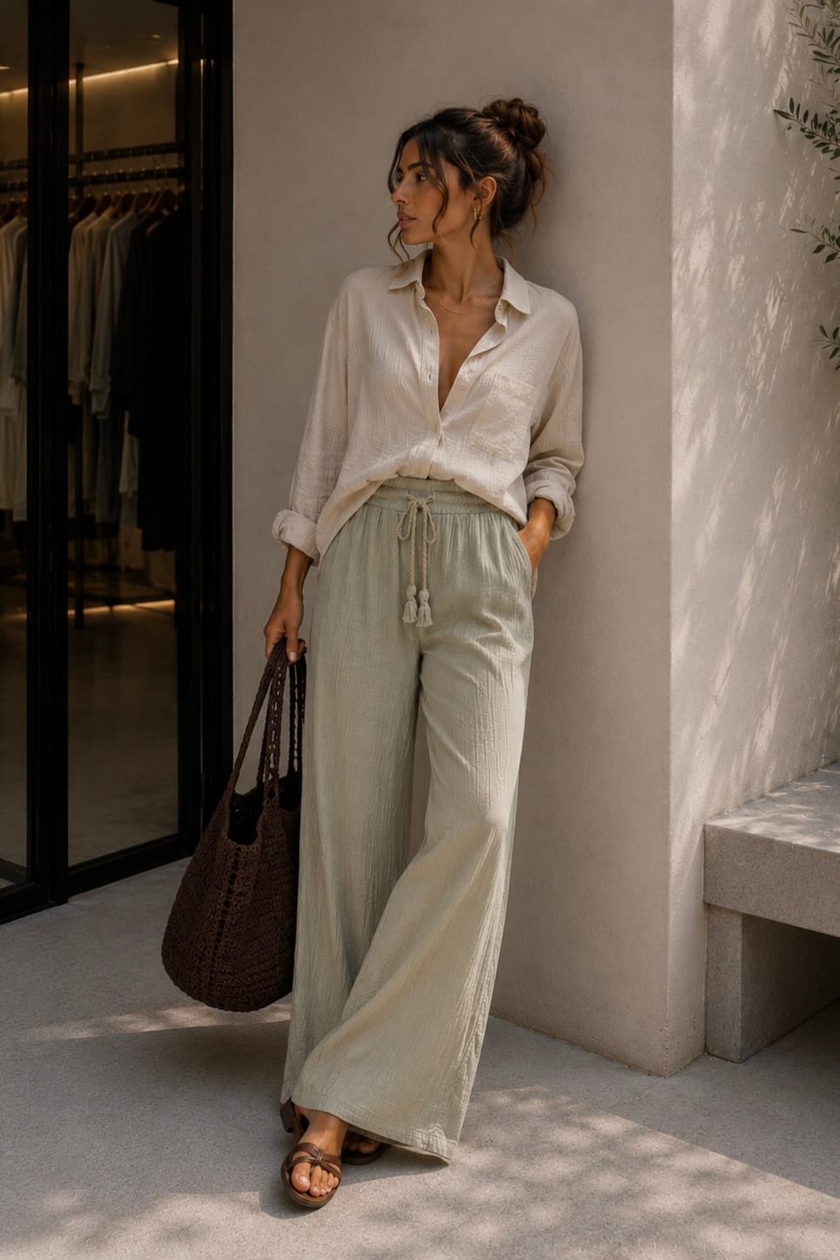 bb butik basic 100% pamučna muslin tkanina, široke ženske pantalone MY3535