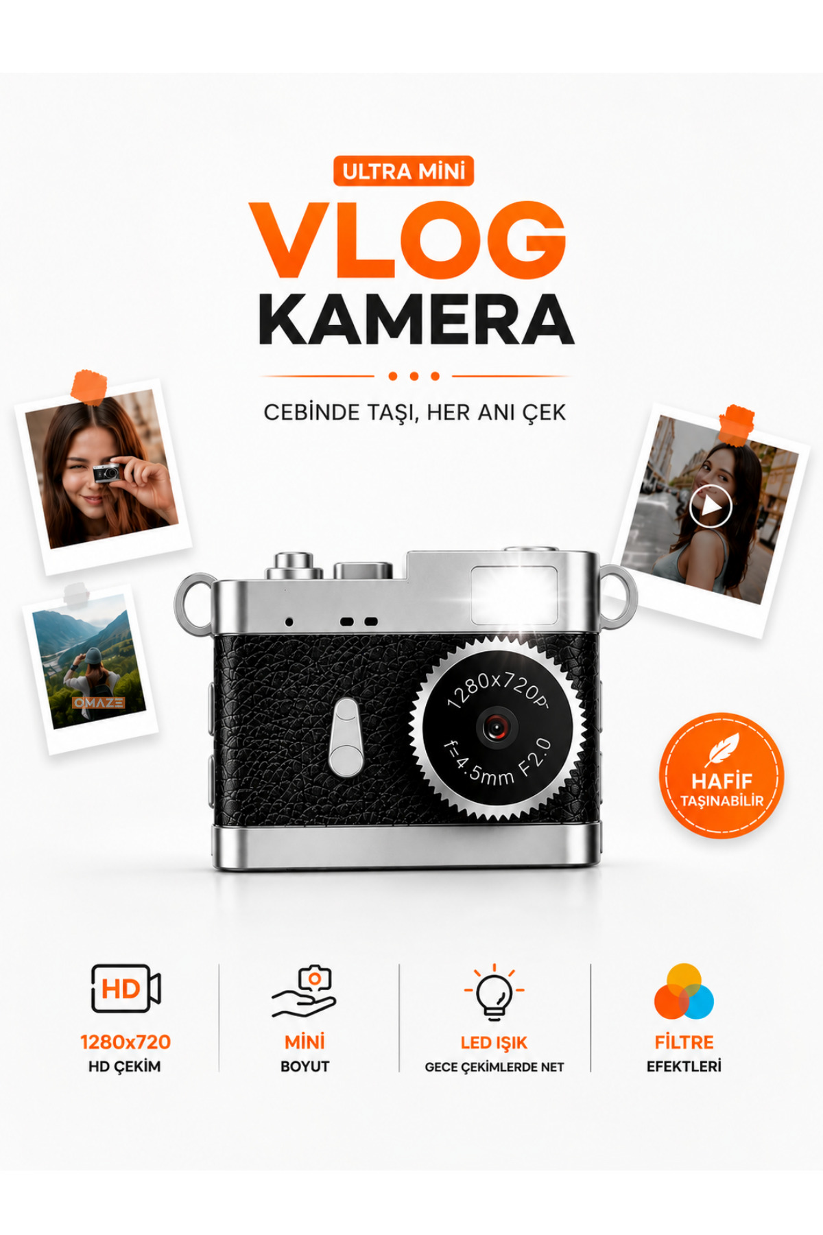Omaze Mini Dijital Kamera Video Vlog Selfie Kamerası Mini Anahtarlık
