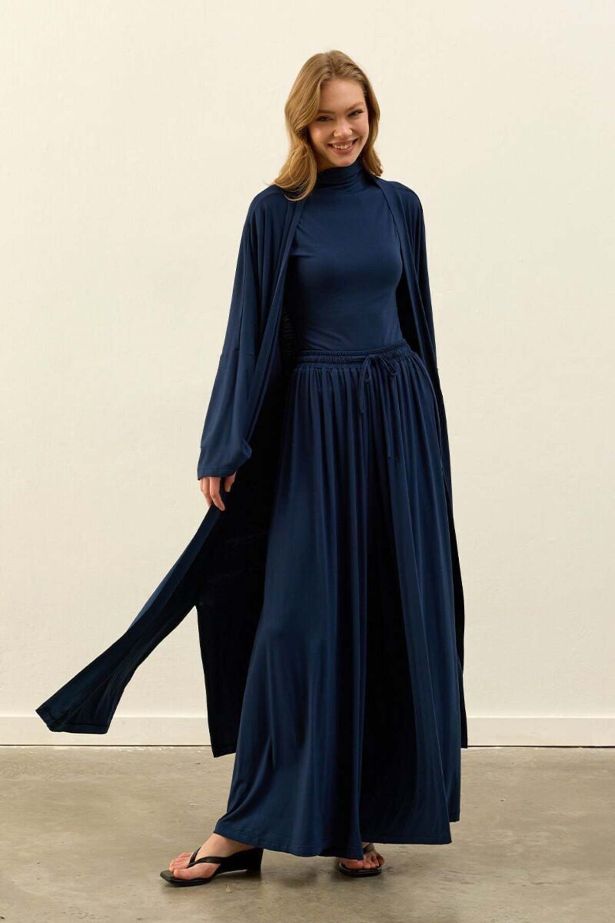 Navy Blue Viscose Triple Set