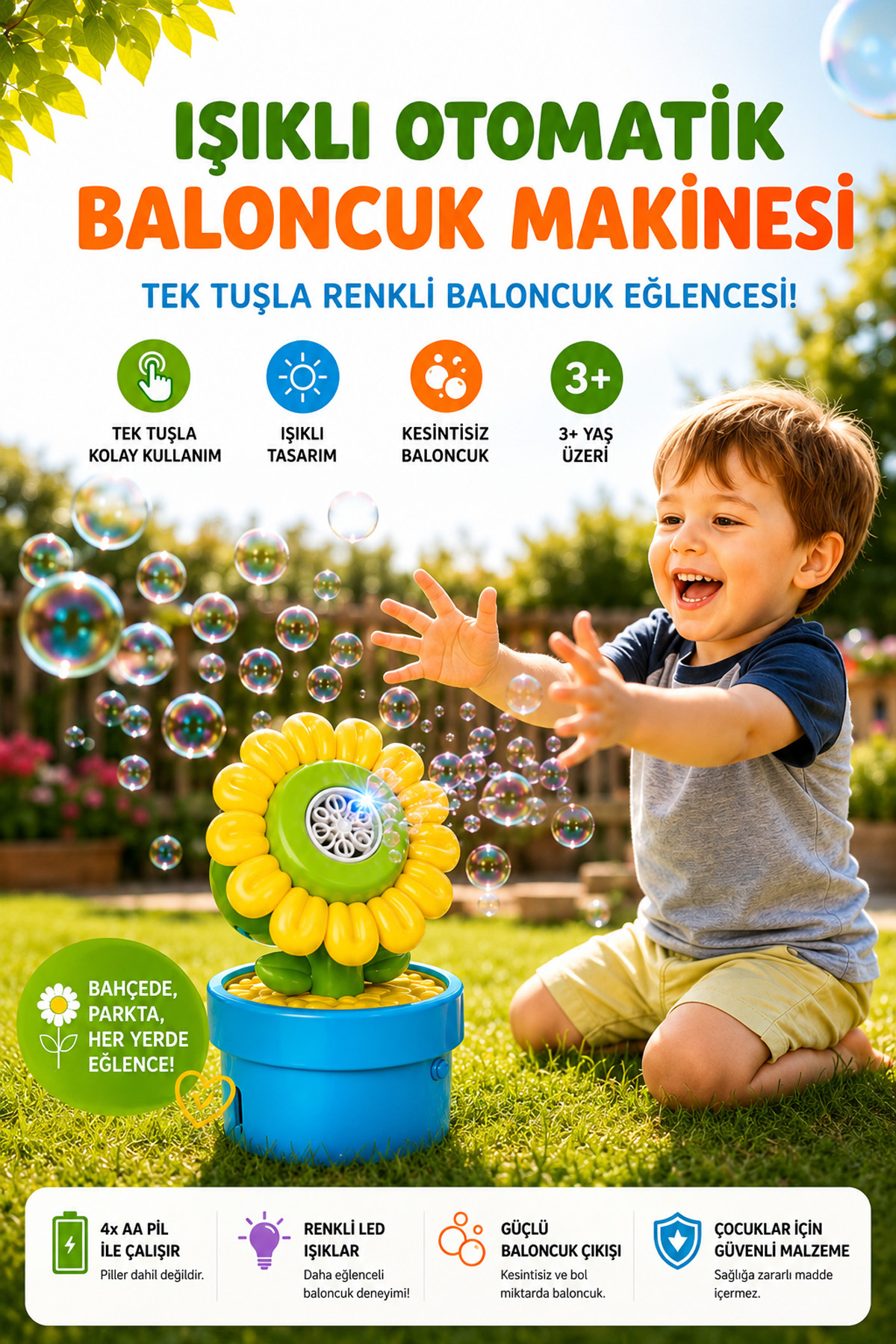 Flower Shaped Automatic Battery-Powered Lighted Bubble Maker Toy Bubble