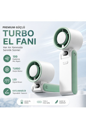 TARÇIN Y19S Taşınabilir Turbo Fan 199 Kademe Dijital Ekranlı Şarjlı El Fanı B...