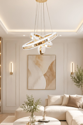 Fer Avize Begonya Modern Tasarım Sarkıt Led Avize 3 Renk Işık Kristal Görünüm...