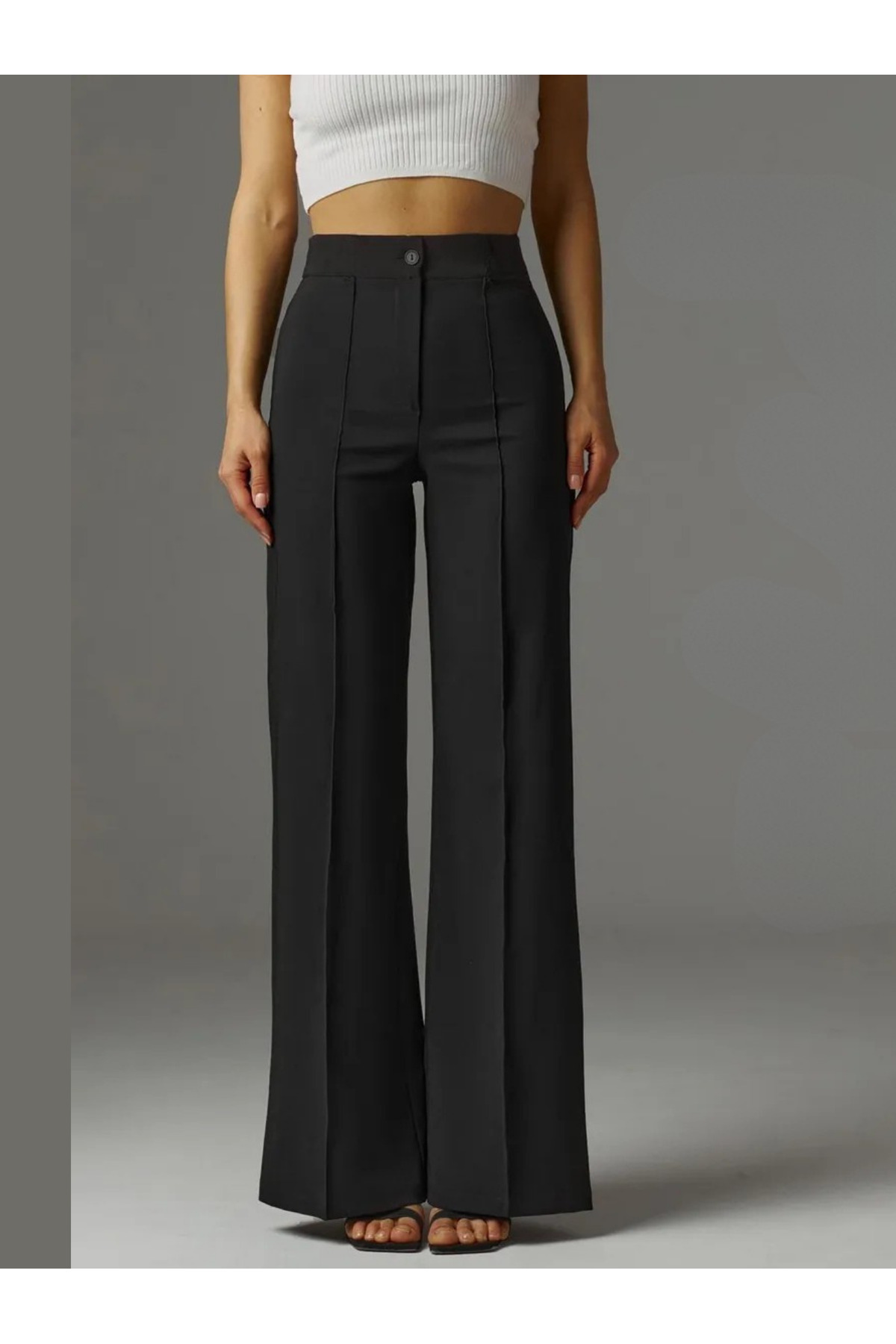 De Bijoura Women's Gathering Palazzo Trousers High Waist Stretchy Diving Fabr...