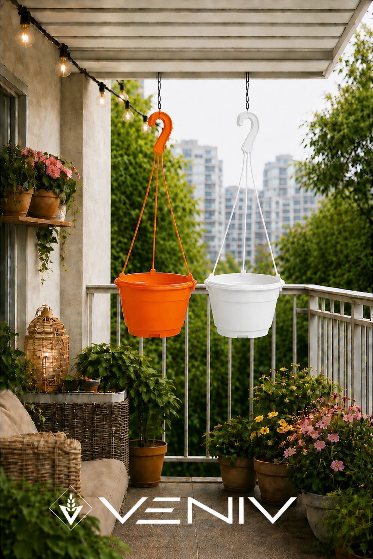 2 Pieces Hanging Decorative Flower Pot 18 cm Diameter Height 12 cm