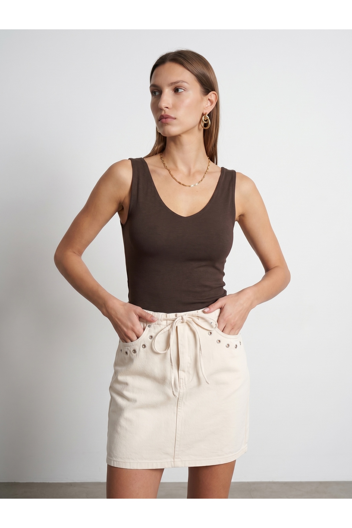 Dilvin  32940 V Yaka Top-Koyu Kahve