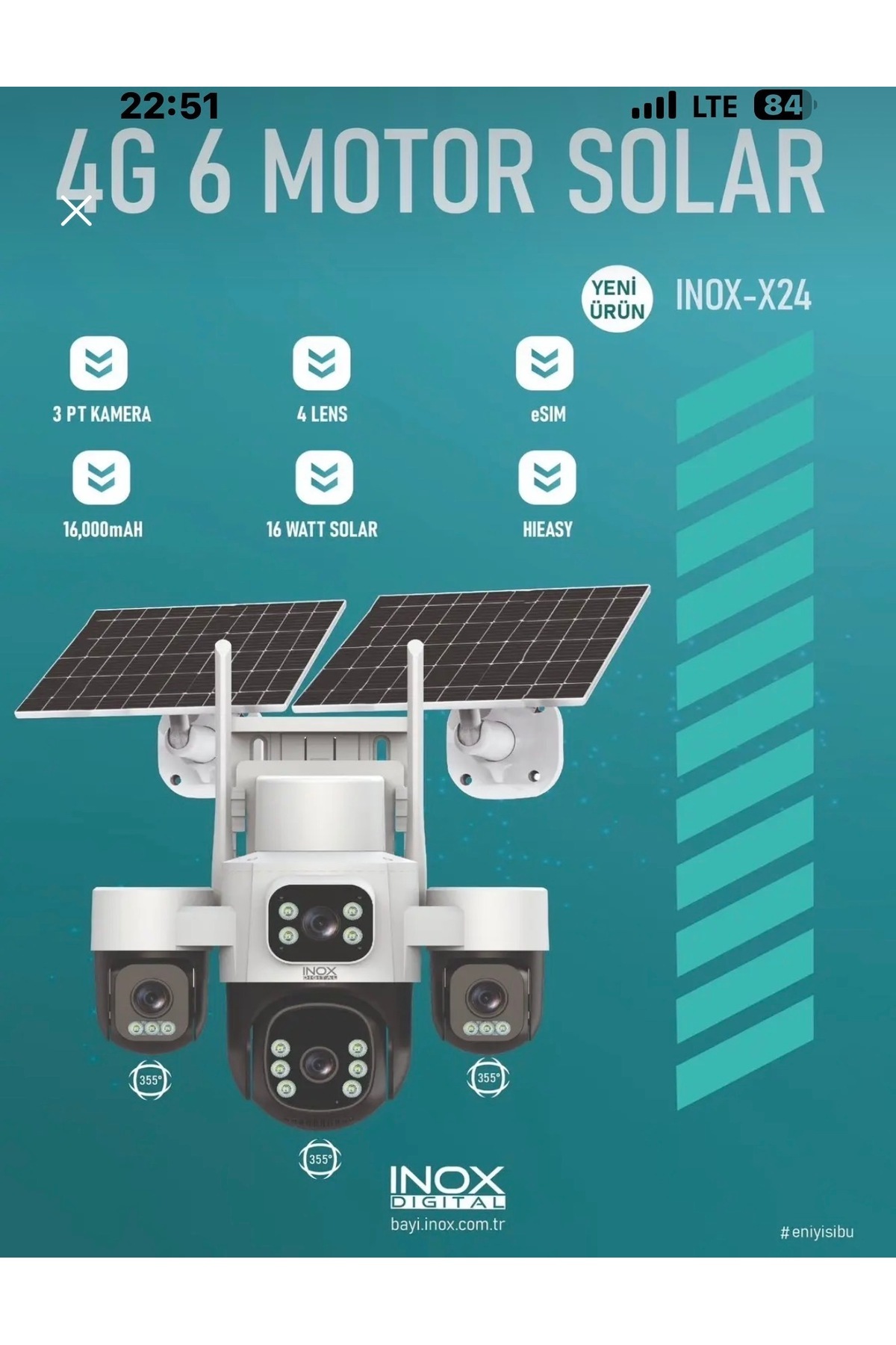 Sovdex İnox X24 3 MOTORLU 4 KAMERALI ESİM 4G SOLAR KAMERA