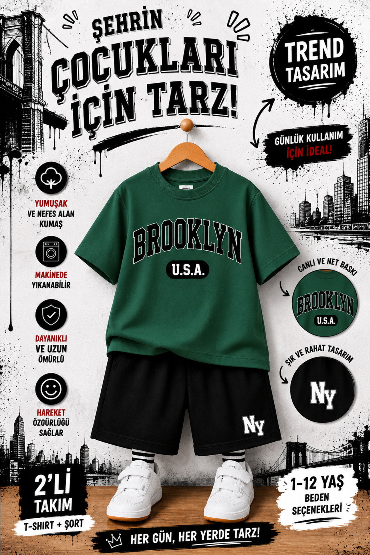 OVERMAX Brooklyn Printed Kids' Set – T-Shirt & Shorts 2-Piece Combination |  ...