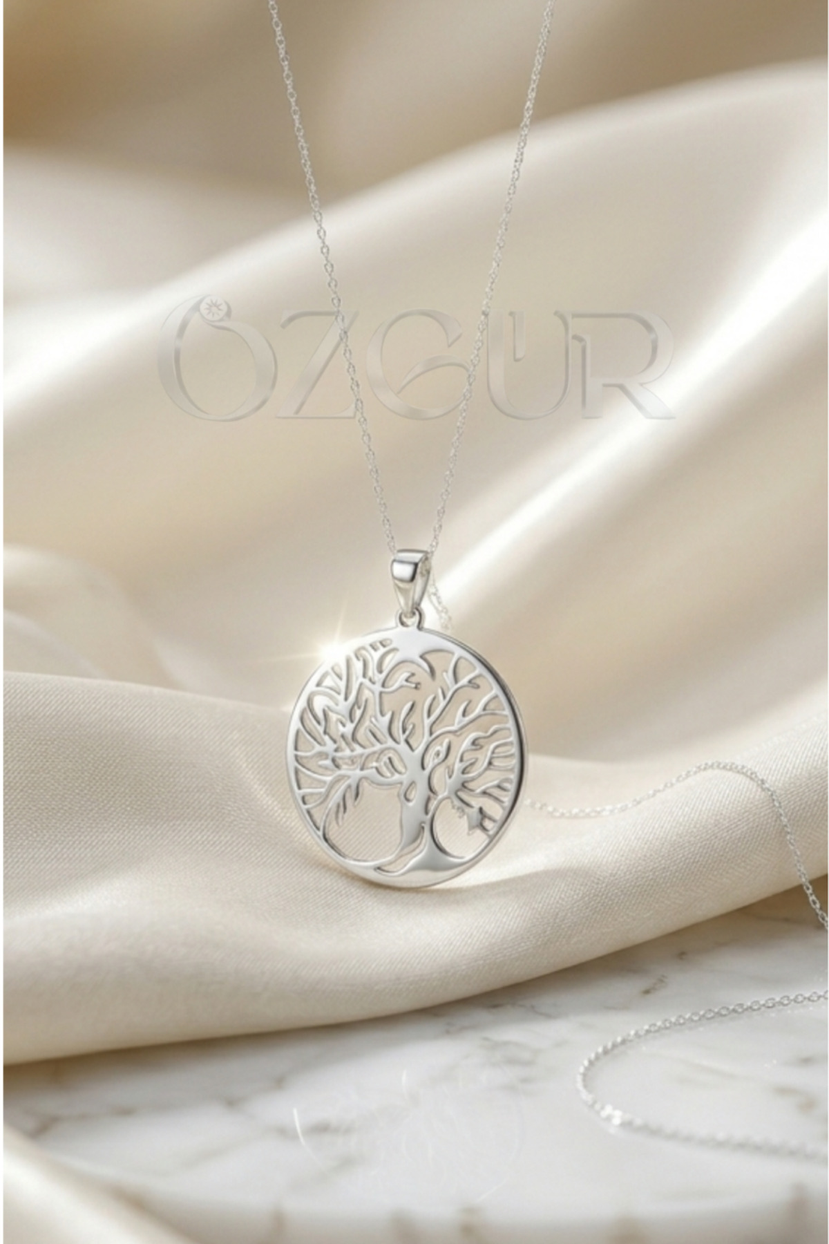 925 Ayar Gümüş Hayat Ağacı Kolye - Gümüş / 40 cm
