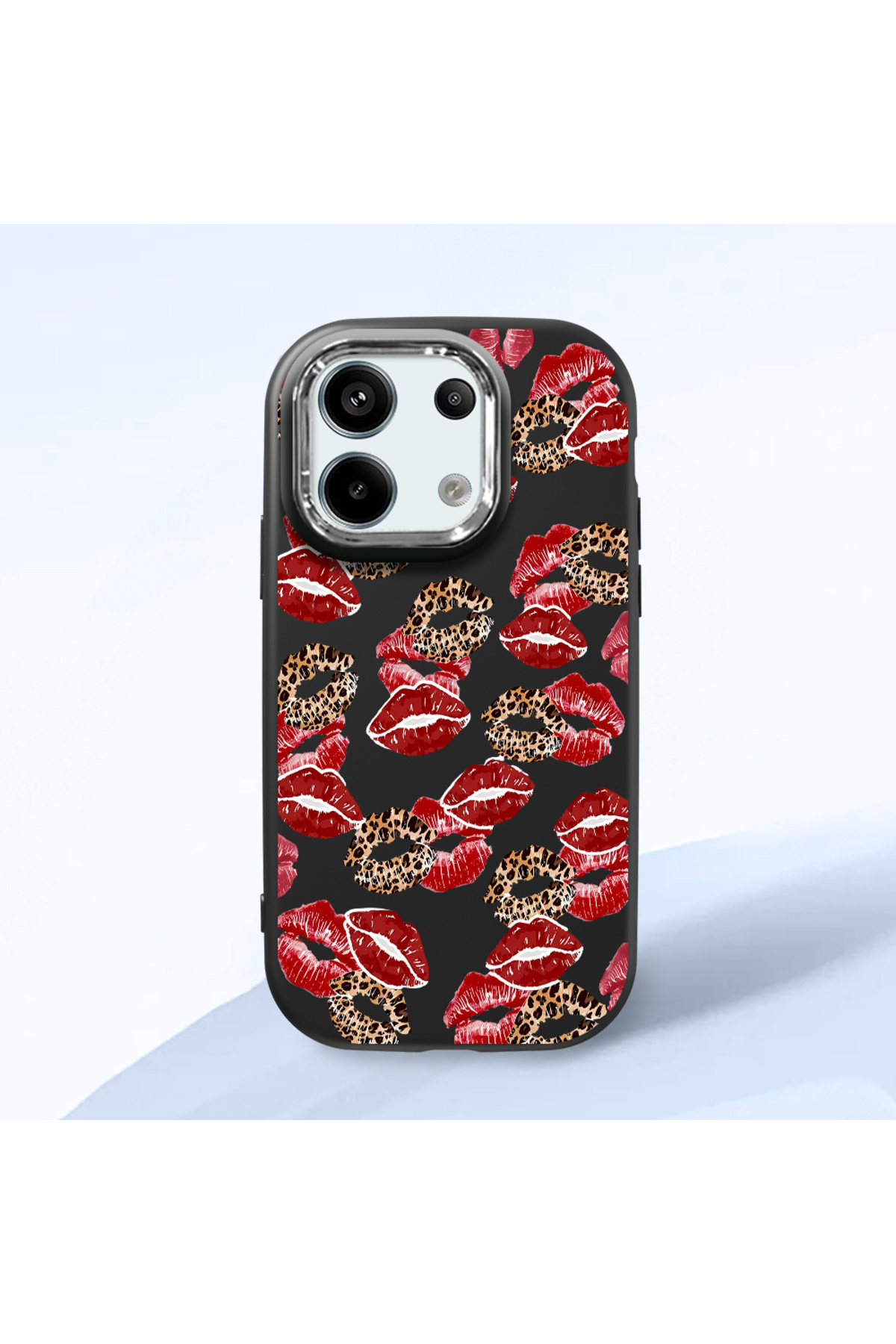 Redmi Note 13 Pro 5G Compatible Case camera protector Black Silicone Couple Phone Case with Kiss Pattern