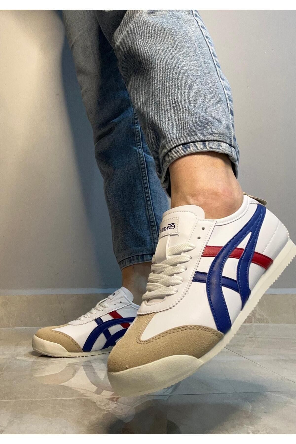 Günlük Rahat Bağcıklı Unisex Spor Ayakkabı Beyaz Mavi Kırmızı Sneaker Konforlu Yürüyüş Ayakkabısı