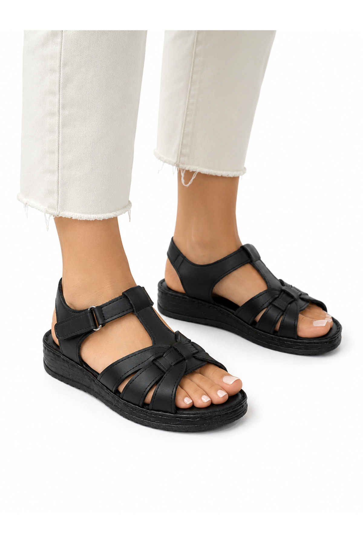 Cooka Shoes %100 Hakiki Deri Kadın Sandalet – Dolgu topuk - Anatomik Taban Günlük Rahat Kullanım – Siyah