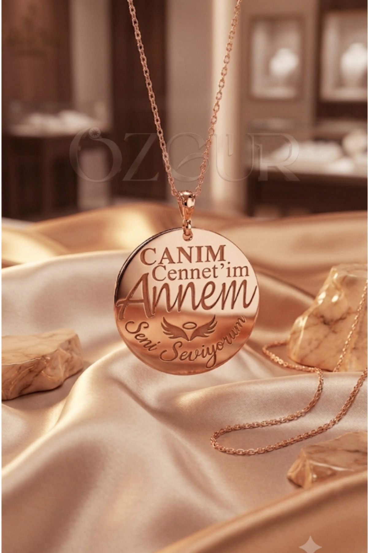 925 Ayar Gümüş Canım Annem Kolye - Rose / 40 cm