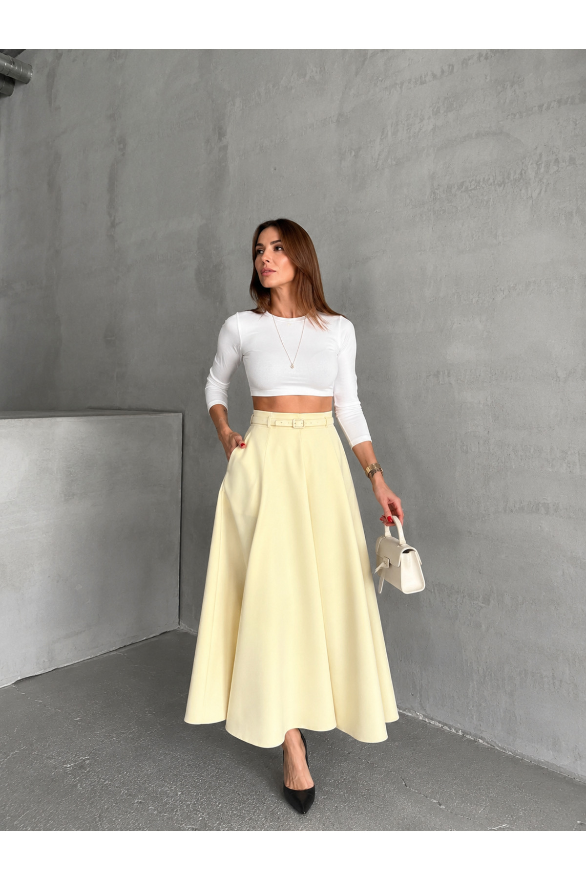 Women's Zippered Slit Godeled Yellow Skirt