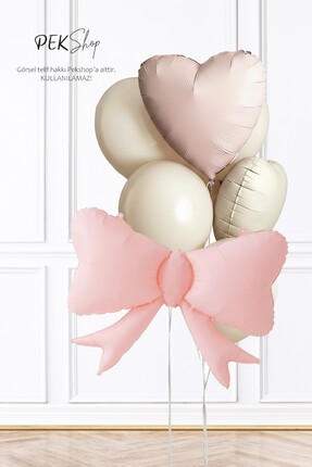 PEKSHOP Pastel Pembe Fiyonk Balon , Kalp ve Deniz Kumu Balonlar Seti Fiyonk T...