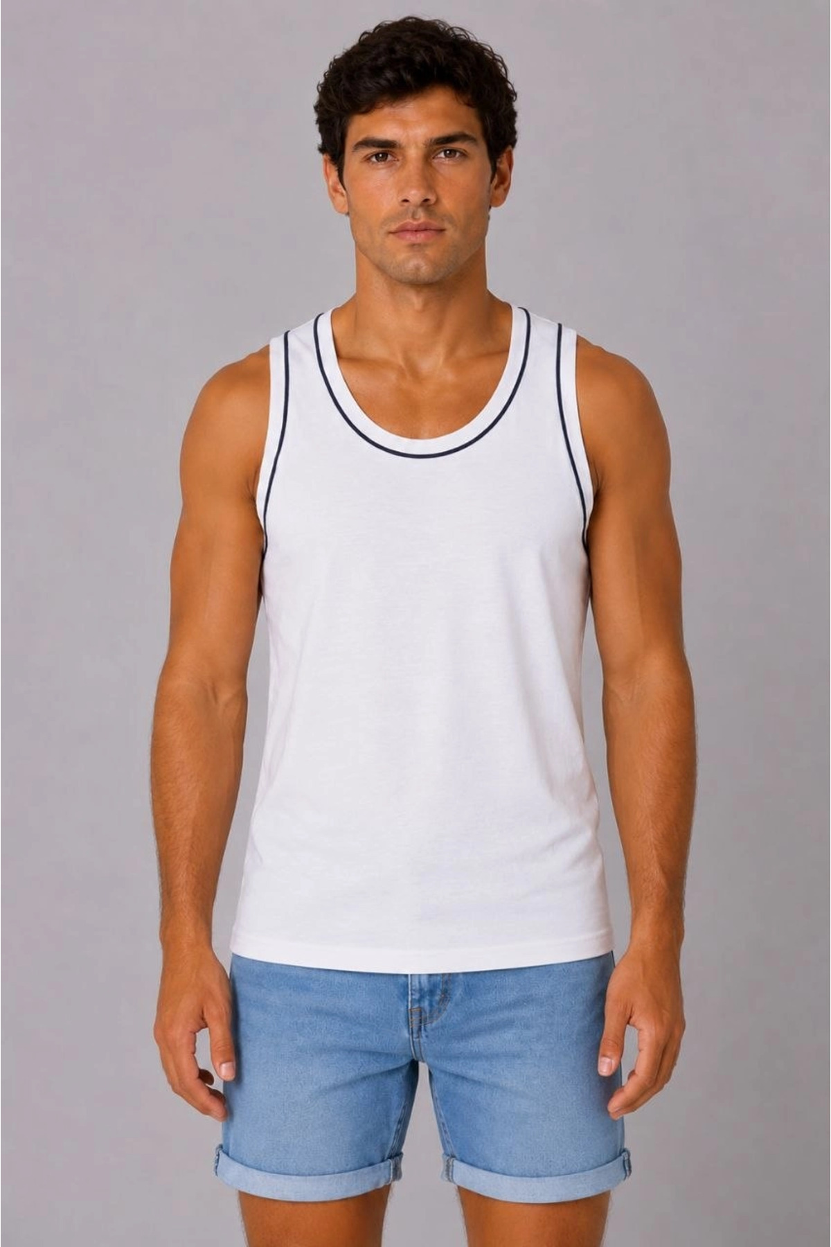 DGSTYL3 Men's Athlete Crew Neck Sleeveless Summer Tank Top - White