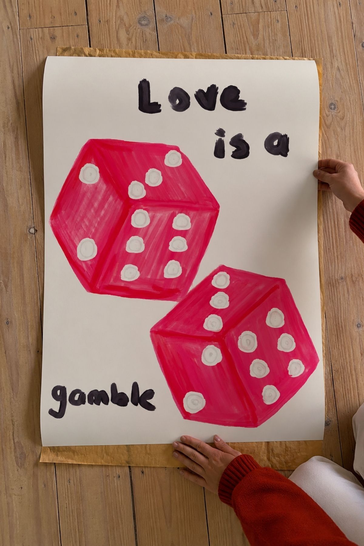 Pembe Zar İllüstrasyonlu Modern Tipografik Poster Çerçevesiz