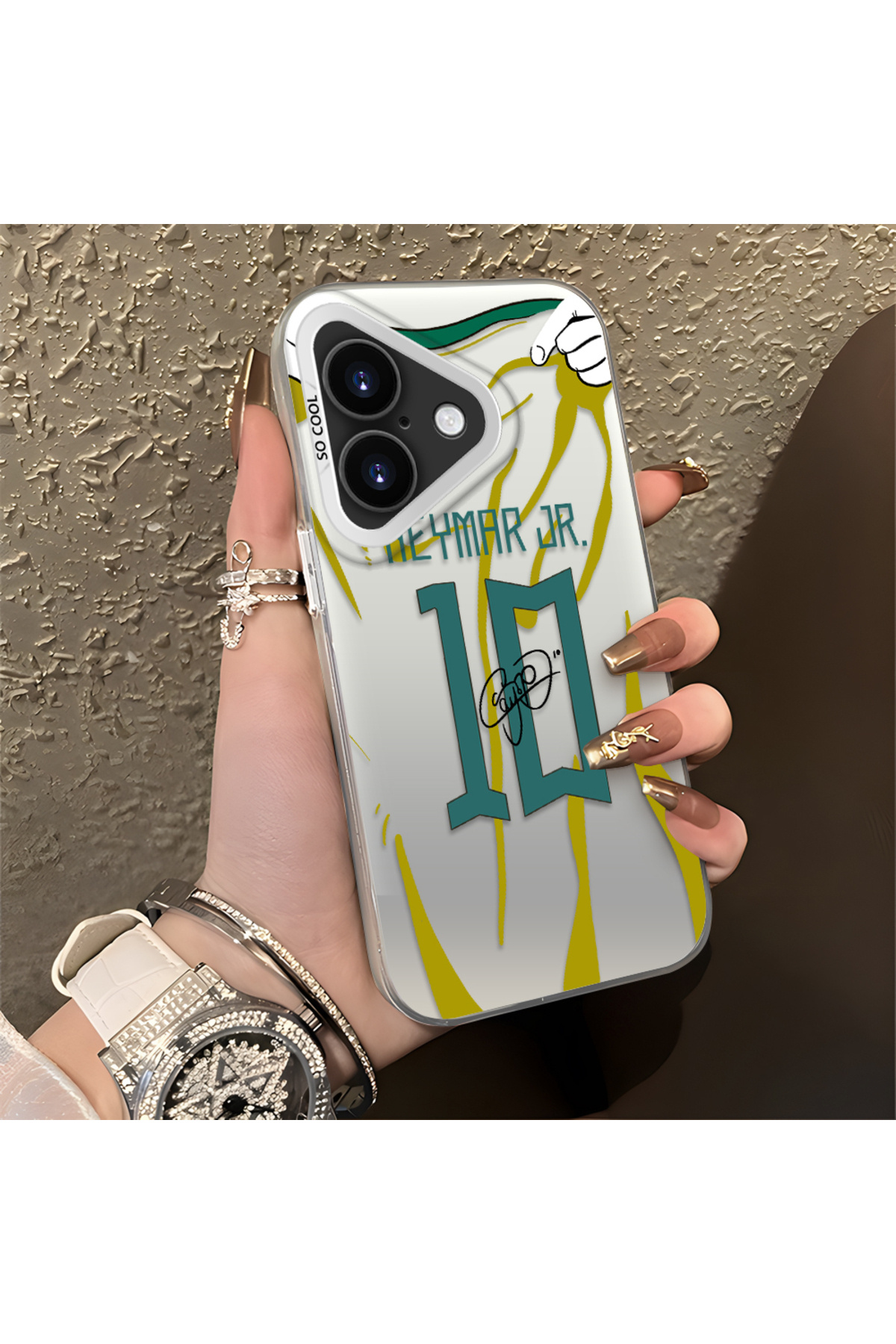 iPhone 16 Compatible Silicone Edge Hard Back Case Couple Phone Case with Neymar Pattern